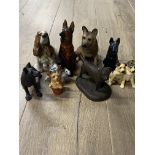 A LOT OF ASSORTED DOG ORNAMENTS INCLUDES BRONZED JULIET SIMPSON BORDER TERRIER FIGURE