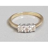 18CT GOLD DIAMOND THREE STONE RING APX .50CT 1.8G SIZE P