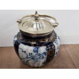 ROYAL DOULTON AND SLATERS PATENT LAMBETH STYLE BISCUIT BARREL WITH SILVER PLATED LID AND HANDLE