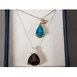 SILVER AND SMOKEY QUARTZ PENDANT AND SILVER TOPAZ PENDANT