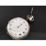 HALLMARKED SILVER 925 CASED GENTS POCKET WATCH WITH KEY, MISSING 1 POINTER