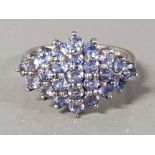 BOXED SILVER AND TANZANITE CLUSTER RING 4.5G SIZE N