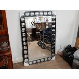 BLACK GLASS AND CUBED FRAME MIRROR 80X120CM