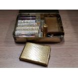 VINTAGE TIN BOX CONTAINING POWDER COMPACTS AND LIPSTICKS