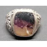 GENTS HALLMARKED SILVER AND AGATE RING 8.8G SIZE T