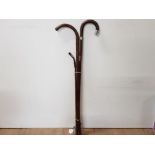 2 WALKING CANES TOGETHER WITH RIDING CROP THE STICK WITH A BAND ON IS FROM BRITISH AND FOREIGN