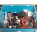 BOX OF CAMERAS AND LENSES