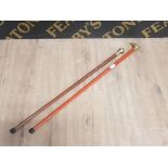 2 WALKING STICKS WITH BRASS HANDLES