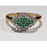 9CT YELLOW GOLD EMERALD AND DIAMOND RING, 2.5G GROSS WEIGHT, SIZE P