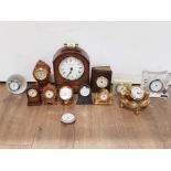 TRAY OF MISCELLANEOUS CLOCKS ALSO INCLUDES EDINBURGH CRYSTAL CLOCK AND ROYAL DOULTON GLASS GOLF BALL