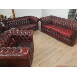 2 X 3 SEATER OX BLOOD RED LEATHER CHESTERFIELD AND 1 OX BLOOD CHAIR