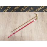 2 WALKING STICKS WITH BRASS HANDLES