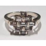 HALLMARKED 925 SILVER 9 SECTION CZ TOWER CLUSTER RING, GROSS WEIGHT 3.7G, SIZE N 1/2