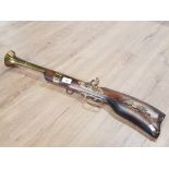 VINTAGE WOOD AND BRASS WALL HANGING ORNAMENTAL BLUNDERBUSS