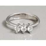 18CT WHITE GOLD THREE STONE HIGH SET DIAMOND RING 4.3G SIZE Q