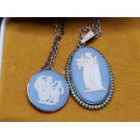 2 WEDGWOOD CHINA AND SILVER PENDANT ON CHAINS