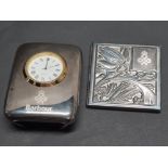 SILVER PLATED BARBOUR POCKET DOUBLE MIRROR AND SILVER PLATED BARBOUR CLOCK