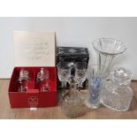 A BOXED SET OF 2 SHETLAND CUT LEAD CRYSTAL DRINKIKG GLASSES TOGETHER WITH COMMEMORATIVE SILVER
