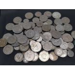 BAG CONTAINING MISC COINAGE INCLUDING HALF CROWNS, SHILLINGS AND USA HALF DOLLAR COINS ETC ALSO