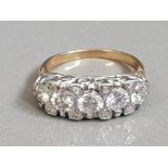18CT GOLD ANTIQUE FIVE STONE DIAMOND RING APX 1.10CT 7.8G SIZE N1/2