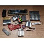 BOX OF LIGHTERS OF WHICH SOME ARE RONSON ALSO INCLUDES BOTTLE OPENING KEY RINGS, HSI PEN SET AND