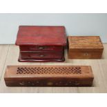 2 DRAWER JEWELLERY CHEST TOGETHER WITH 2 WOODEN CHESTS