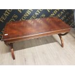 FLAMED MAHOGANY VENEER COFFEE TABLE 106CMS X 56CMS X 50CMS