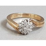 9CT GOLD DIAMOND CLUSTER TWIST RING 3.1G SIZE K