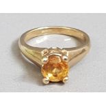 9CT GOLD CITRINE SOLITAIRE RING 4.1G SIZE N1/2