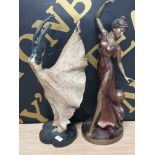 ART NOUVEAU STYLE FIGURE OF BRONZED LADY DANCING AND FIGURE OF BALLET DANCER 1 MISSING A HAND
