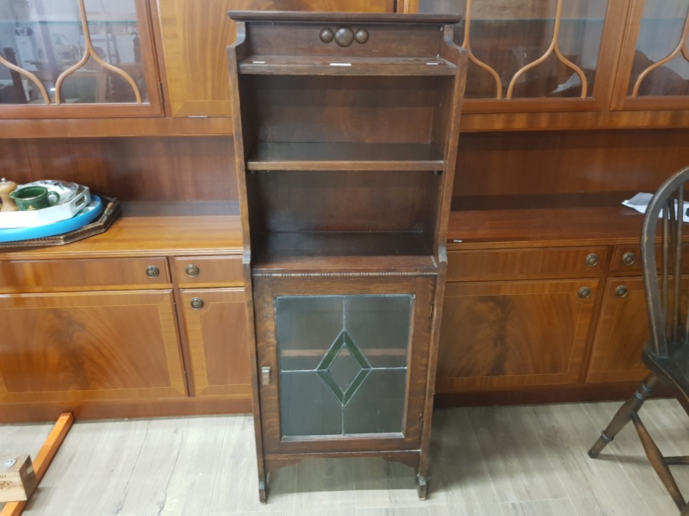 EDWARDIAN ARTS AND CRAFTS BOOKSHELF STAINED GLASS