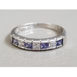 9CT WHITE GOLD TANZANITE AND CZ SQUARE CUT HALF ETERNITY RING 2G SIZE M