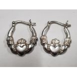 PAIR OF 925 SILVER IRISH CLADDAGH HOOP EARRINGS 2.1G