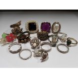 15 MISCELLANEOUS DRESS RINGS INCLUDES TRIO PEARL CZ RING PLUS PAIR OF EARRINGS ETC