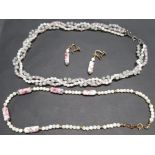 ROSE QUARTZ, MOTHER OF PEARL AND ADVENTURE NECKLET WITH MOTHER OF PEARL AND GLASS BEADED NECKLET AND