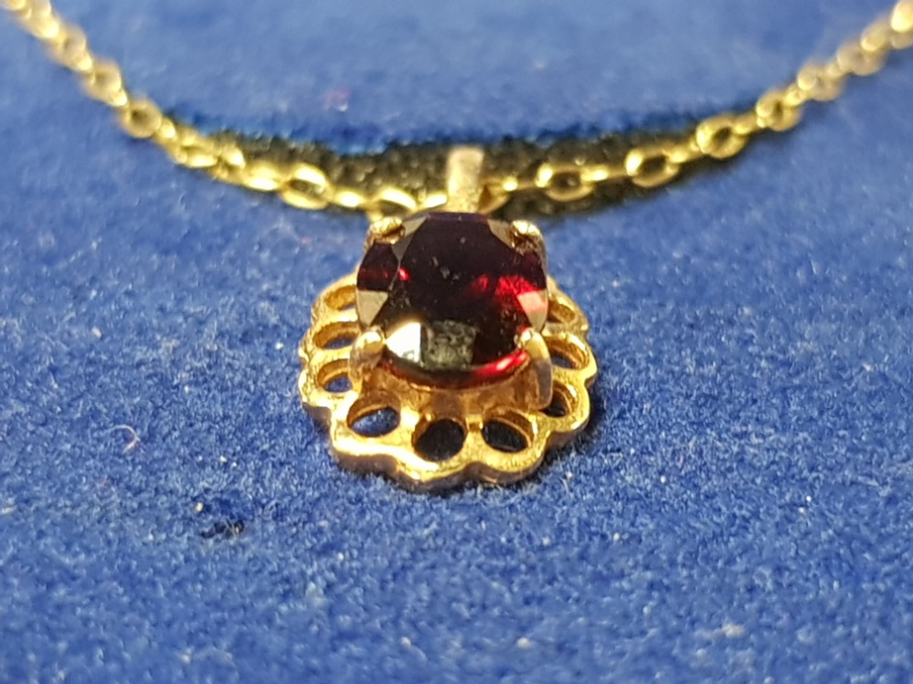 9CT FINE GOLD CHAIN WITH RED STONE IN GYPSY TYPE SETTING GROSS WEIGHT 1.3G - Image 2 of 2