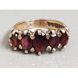 9CT GOLD FIVE STONE GARNET RING 4G SIZE L