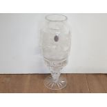 A ROYAL DOULTON LEAD CRYSTAL CANDLE HOLDER WITH ETCHED GLASS SHADE IN A FANTASTIC FLORAL PATTERN