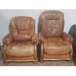 2 TANNED LEATHER ARMCHAIRS