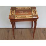 SMALL INLAID ITALIANATE SORRENTO WIND UP MUSICAL SEWING TABLE