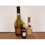 2 VERY LARGE EMPTY COGNAC BOTTLES INCLUDING MARTELL COGNAC AND HENNESSY COGNAC TOGETHER WITH A