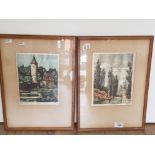 2 GERMAN BLOCK PRINTS ON SILK SIGNATURE INDISTINCT