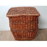 A NICE LARGE WICKER LAUNDRY BASKET 54CM BY 44.5CM BY 57CM