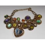 VICTORIA AND ALBERT MUSEUM LONDON MULTI COLOURED GEMSTONE AND CRYSTAL BRACELET WITH CZ STONES AND