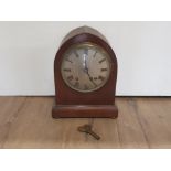 ANTIQUE MAHOGANY MANTLE CLOCK WITH BRASS DIAL AND VERY FINE INLAID