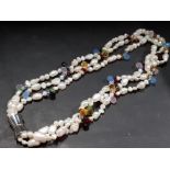 IMPERIAL 3 ROW FRESHWATER PEARL AND CRYSTAL NECKLET, 18 1/2 INCH