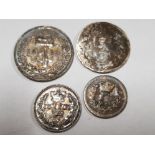 MAUNDY COIN SET, NUMBERS 4 AND 2 DATED 1880, NUMBER 1 DATED 1843, NUMBER 3 IN POOR CONDITION