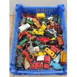 A TRAY OF PLAYWORN DIE CAST VEHICLES INC MATCHBOX LESNEY AND HUSKY ETC