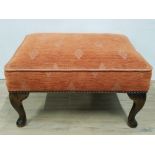 VINTAGE STUDDED ORANGE FABRIC FOOTSTOOL