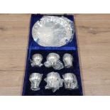 A NICELY PRESENTED STILL WRAPPED 7 PIECE SET OF SILVER PLATED WARE TO INCLUDE 6 MINI GOBLETS AND A